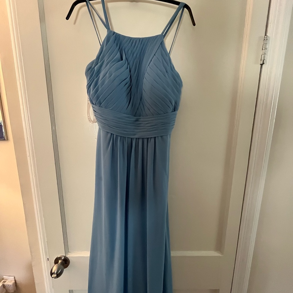 Azazie Dusty Sky Halter Dress